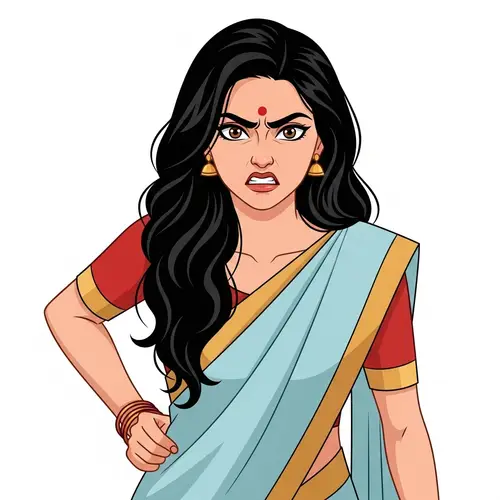 Powerful Emotions: Anger & Determination in South Asian Woman in Saree