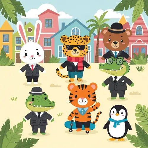 Adorable Cartoon Animal Characters in Playful Color Palette
