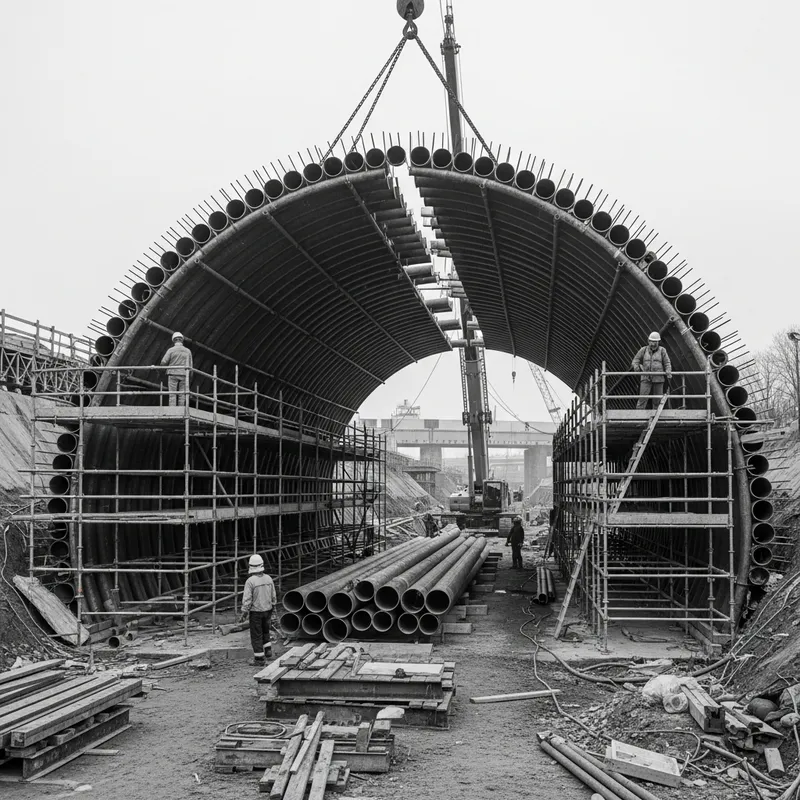 Protective Pipe Arch Construction for Railway and Motorway Crossings