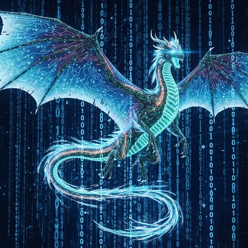 Digital Dragon Soring Through Neon-Lit Cyberspace