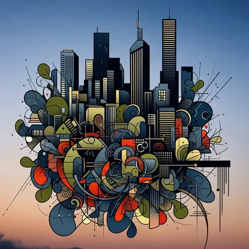 Abstract Cityscape - Geometric Shapes and Vibrant Life