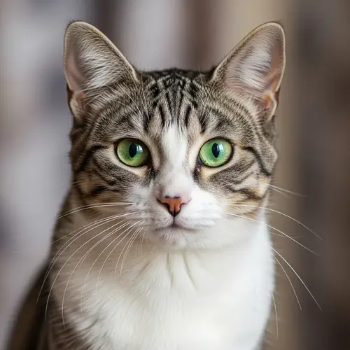 Adorable Grey and White Short-Haired Cat: Close-up Image