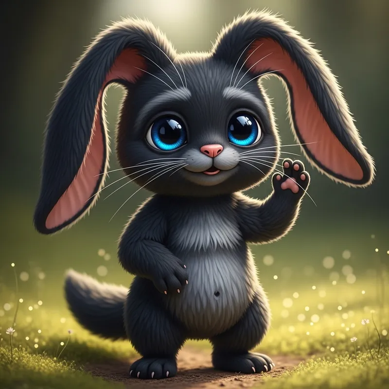 Fantasy Black Cute Creature with Navy Blue Eyes