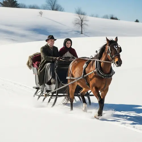 Winter Scene in 19th Century New England: Sleigh Ride Joy