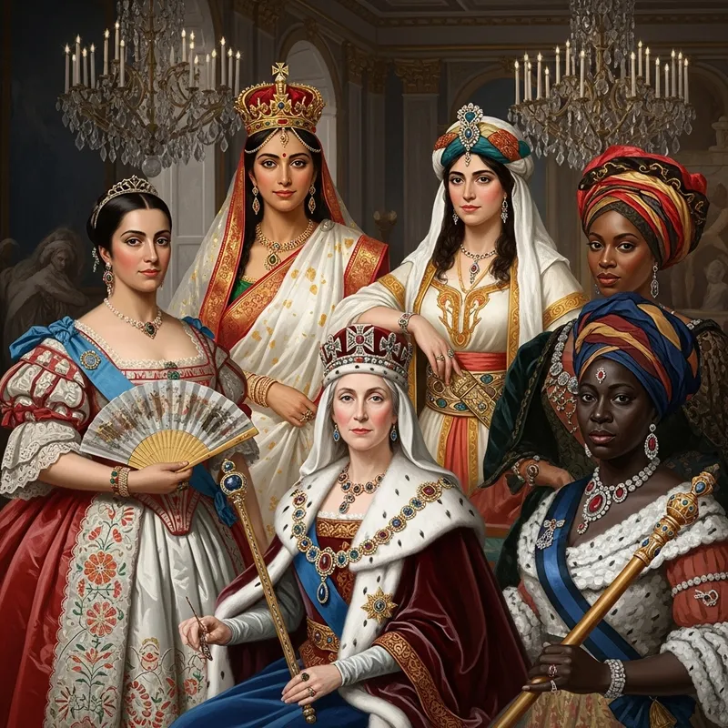 Historical Queens Depicted in Ornate Attire
