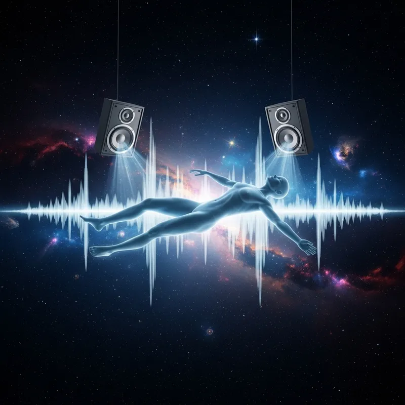 Ethereal Human Body Floating in Cosmic Sound Waves Ethereal Human Body Floating in Cosmic Sound Waves