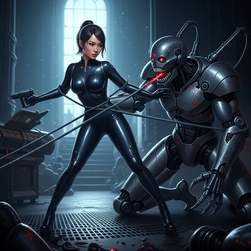 Captivating Female Secret Agent Captured in Futuristic Cyberpunk Scene