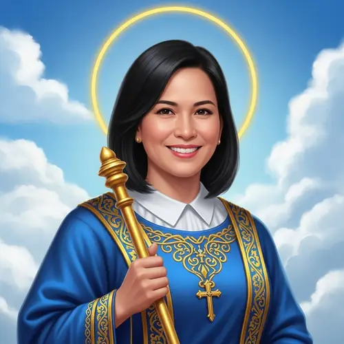 Filipina Woman Dressed as Patron Saint | Royal Blue Dress