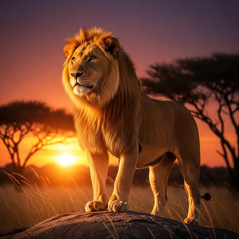 Majestic Male Lion at Sunset