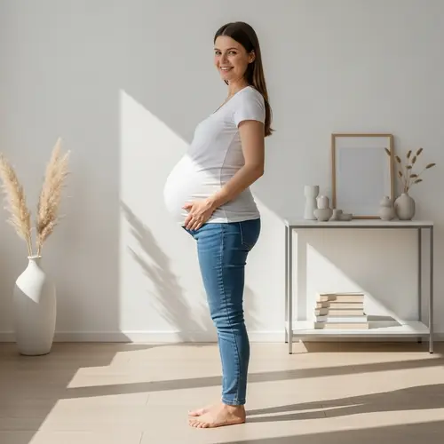 Giant Belly: Slim Caucasian Woman Excitedly Pregnant