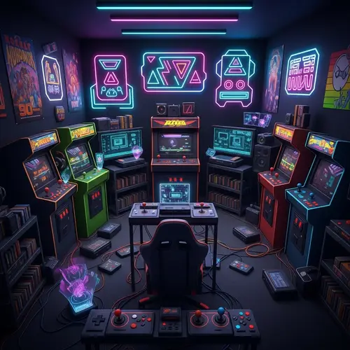 90's Retro Gamer Room: Cyberpunk Style with RGB Colors