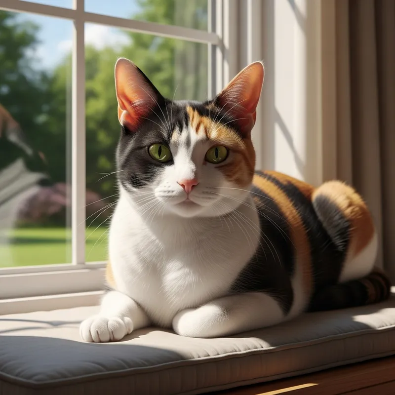 Beautiful Calico Cat Basking in Sunlight