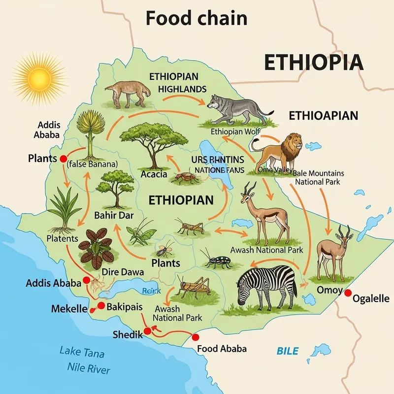 Exploring Ethiopian Food Chains: A Colorful Map Illustration