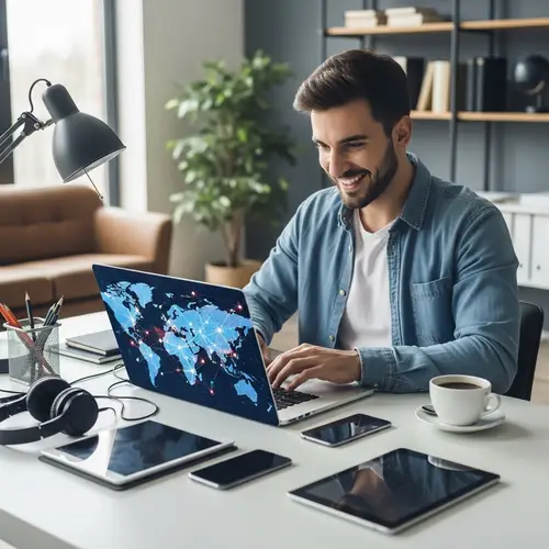 Ambitious Young Man Engaged in Global Digital Work