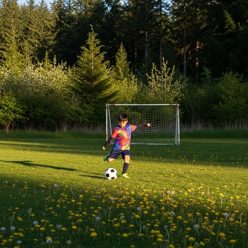 Boy Training Soccer Skills on Colorful Field
