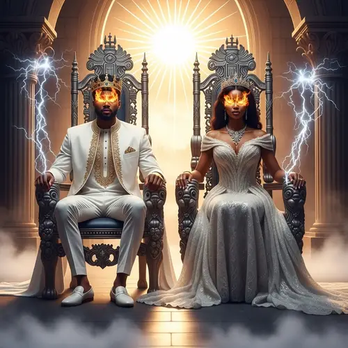 Mystical African Royals in Heavenly Throne Room - Majestic Scene