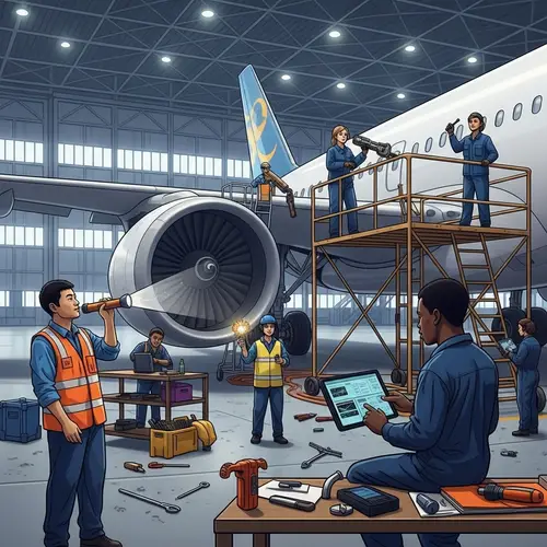 Aircraft Maintenance Workers at Work | Professional Aviation Team