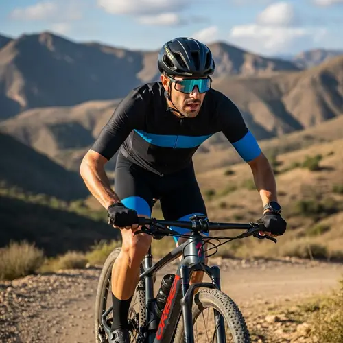 44-Year-Old Cyclist Riding Orbea Mountain Bike with Scenic Almeria Backdrop