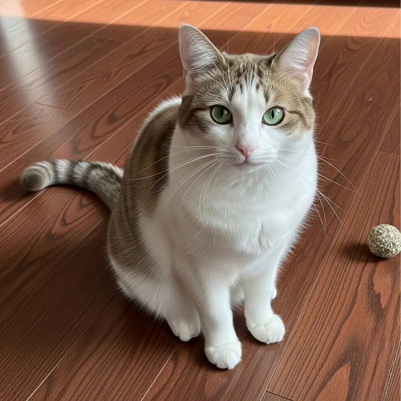 Majestic Fluffy Cat on Cherry Oak Floor