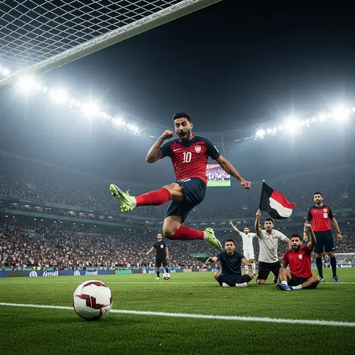 Middle-Eastern Male Football Player Scores Spectacular Goal