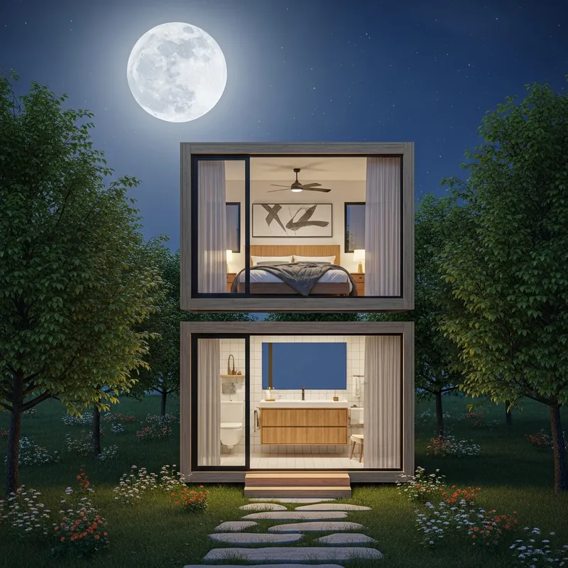 Moonlit Bedroom Overlooking Enchanted Garden Scene