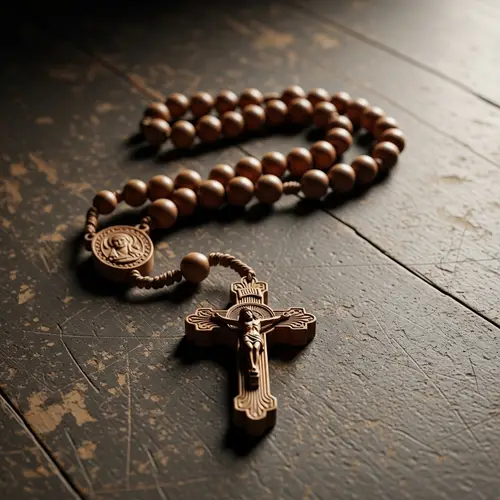 Intricately Carved Wooden Rosary with Ornate Crucifix