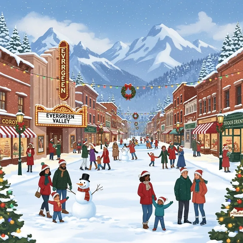 Festive Christmas Illustration of Evergreen Valley