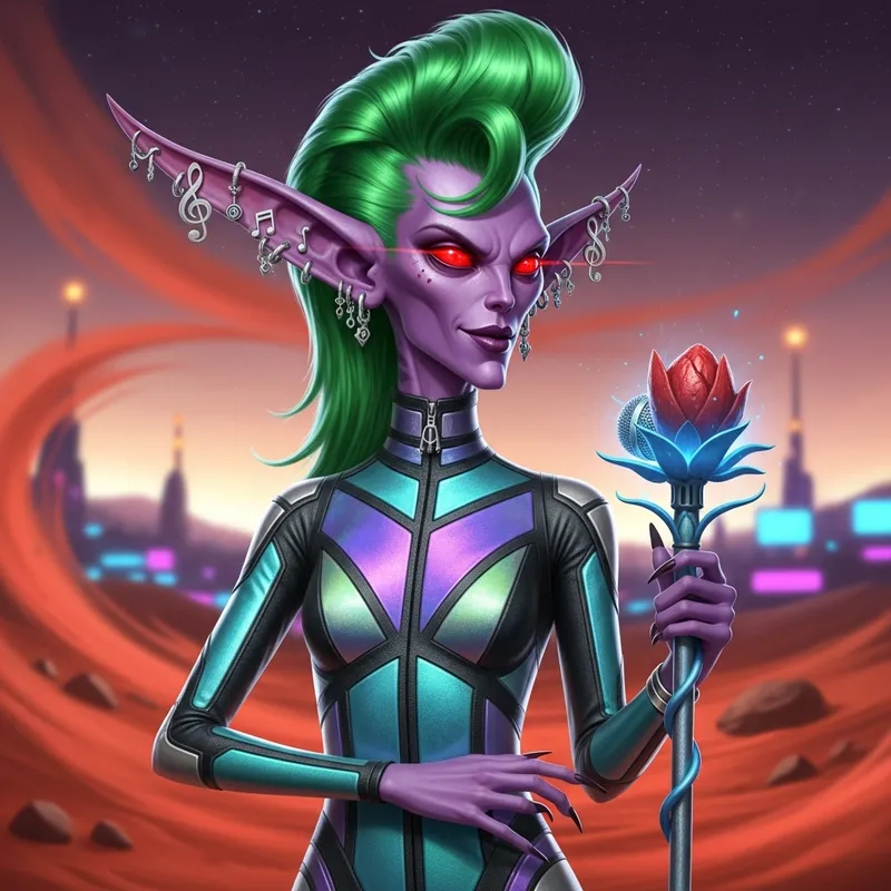 Alien Shakira: Martian Transformation with Green Hair & Purple Skin - Earth's Cosmic Diva Alien Shakira: Martian Transformation with Green Hair & Purple Skin - Earth's Cosmic Diva