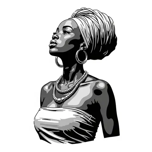 Black and White Stencil of Beautiful African Woman - Half-Length Portrait