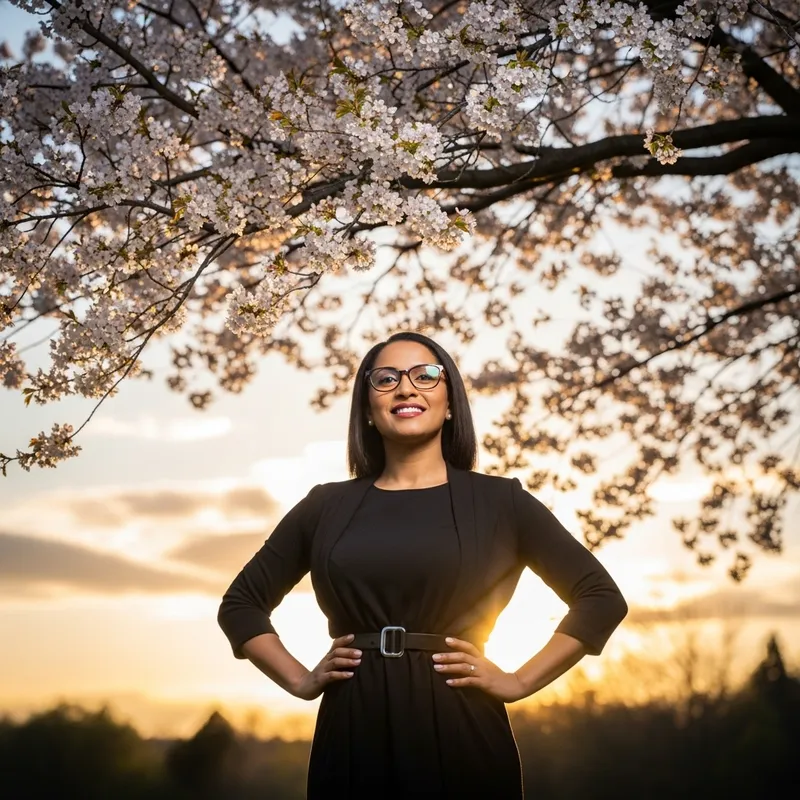 Elegant Beauty: South-Asian Woman in Cherry Blossoms Elegant Beauty: South-Asian Woman in Cherry Blossoms