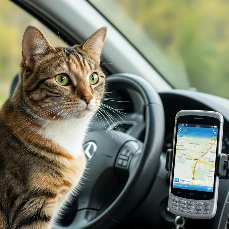 Adorable Cat Driving Car with iPhone GPS | Road Trip Fun