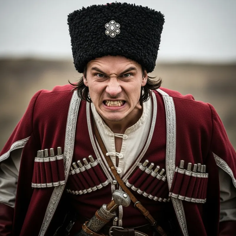 Angry Cossack in Traditional Attire Angry Cossack in Traditional Attire