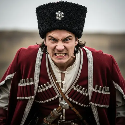 Angry Cossack in Traditional Attire