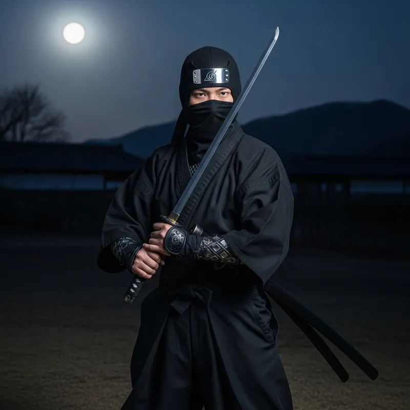 Enigmatic Asian Male Ninja under Moonlight: Stealth and Grace Enigmatic Asian Male Ninja under Moonlight: Stealth and Grace