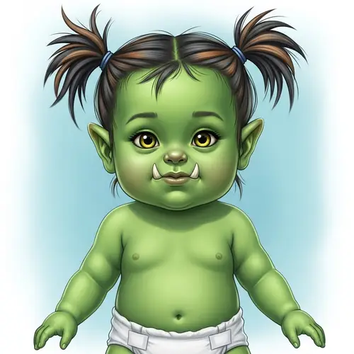 Semi-Realistic Toddler Orc Girl Illustration