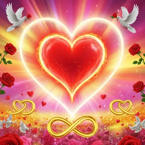 Abstract Representation of Love - Glowing Heart and Symbols
