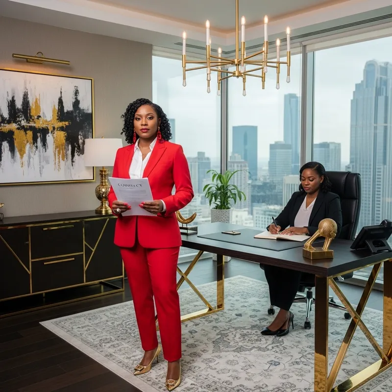 Powerful CEO - Bold Black Woman in Opulent Office with Modern Aesthetic