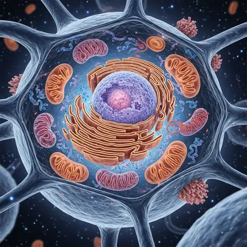 Vibrant Cell City: Intricate Organelles Digital Illustration