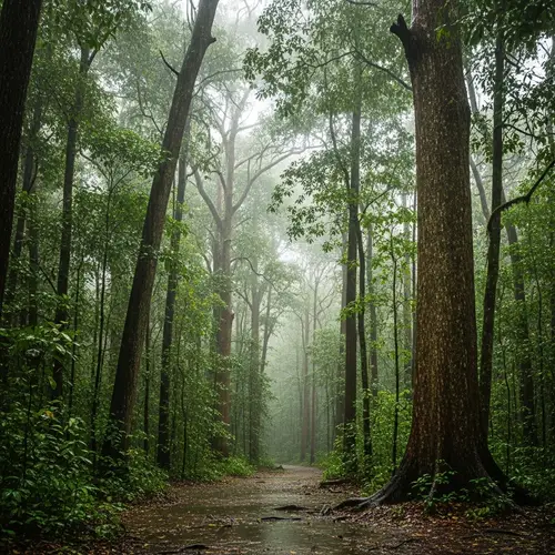 Verdant Forest Rainfall Scene - Tranquil Nature Photography