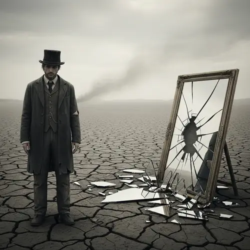 Solitary Figure in Top Hat Standing in Desolate Environment