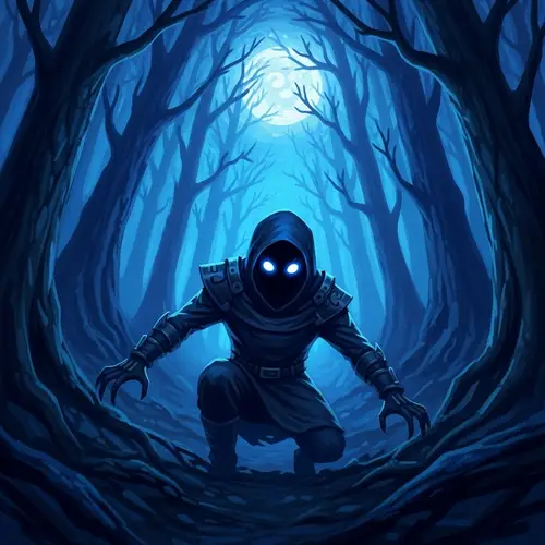Mysterious Glowing Eyes in Moonlit Forest: Digital Painting