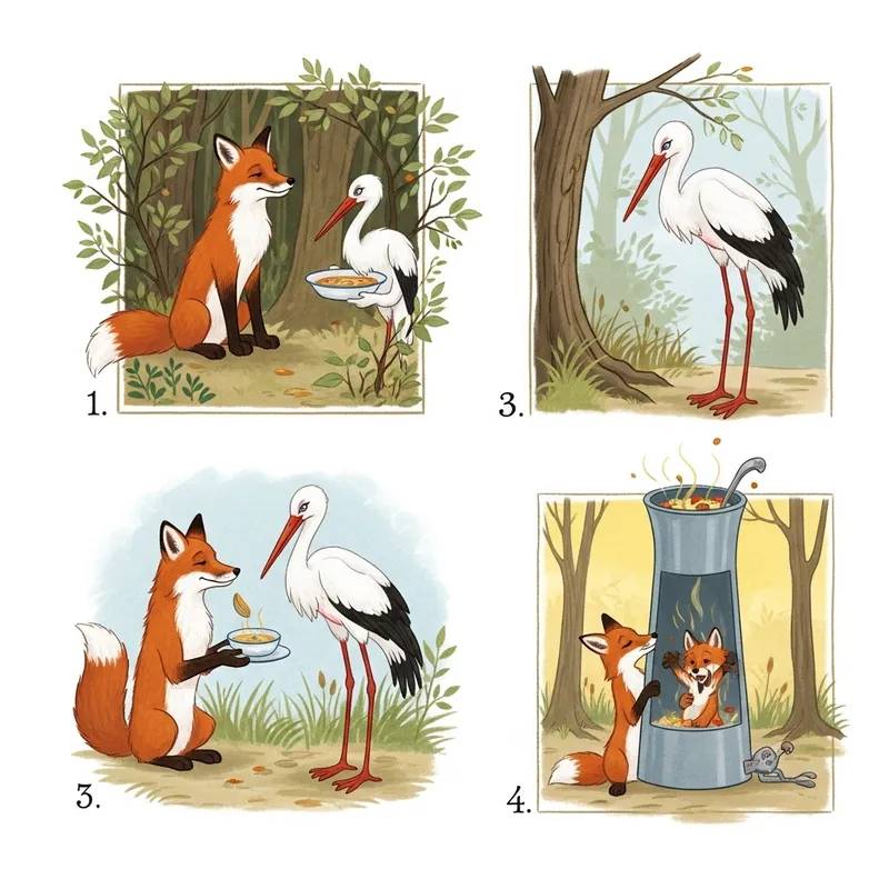 The Fox and the Stork Illustrated Narrative