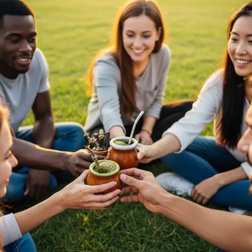 Yerba Mate Ceremony with Diverse Group at Sunset