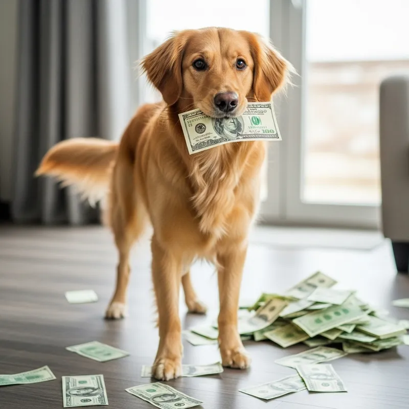 Playful Domestic Dog with Money | Indoor Scene Delight