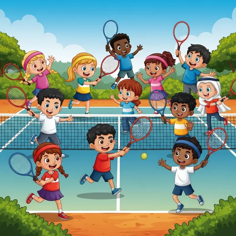Kids Playing Tennis Game - Fun & Joyful Scene for All
