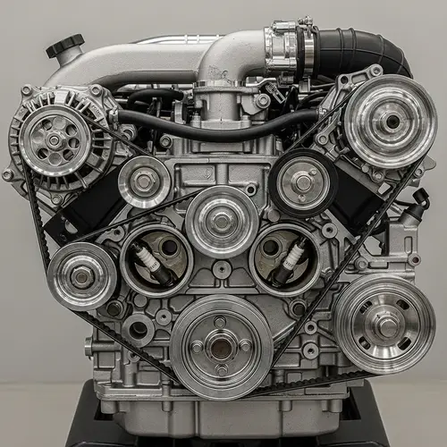 Intricate Car Engine: Metallic and Rubber Components Sparkling and Clean