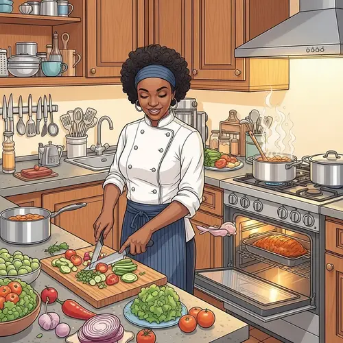 Engaging Kitchen Scene with Black Woman Cook | Culinary Tasks