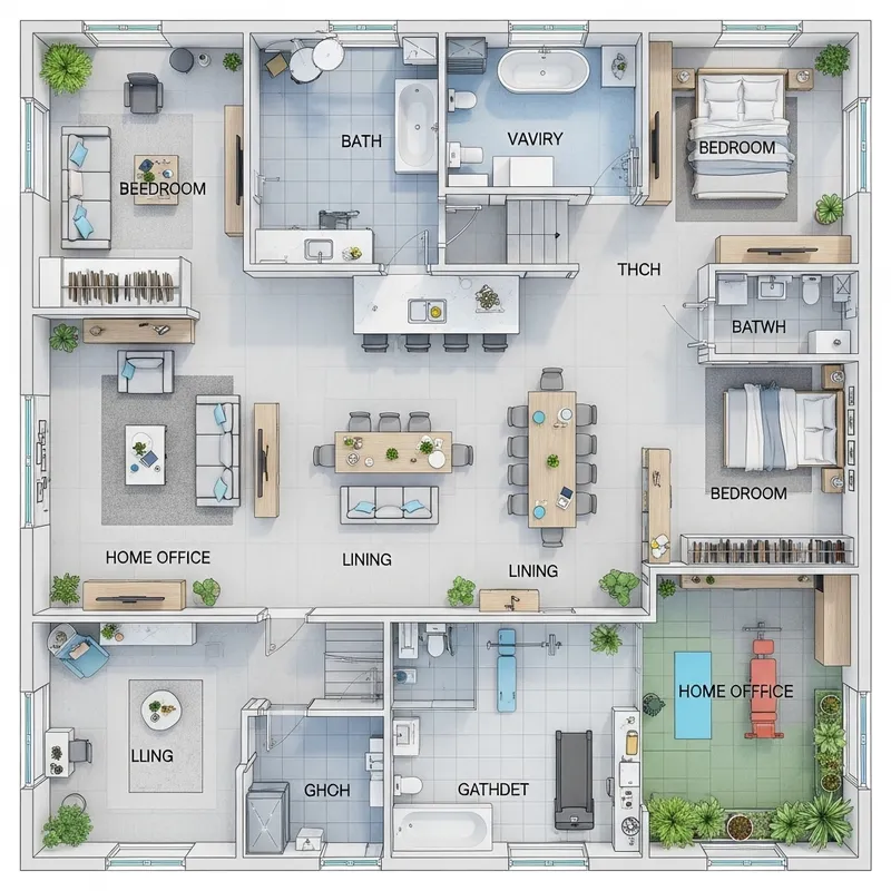 Aerial View of Minimalist Interior Design - Architectural Blueprint