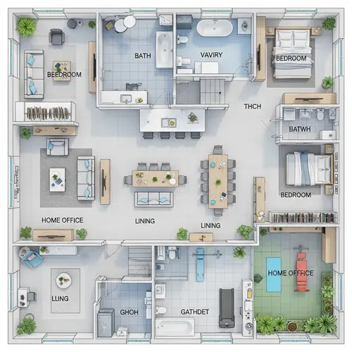 Vibrant Interior of Modern Architecture Building - Drone View