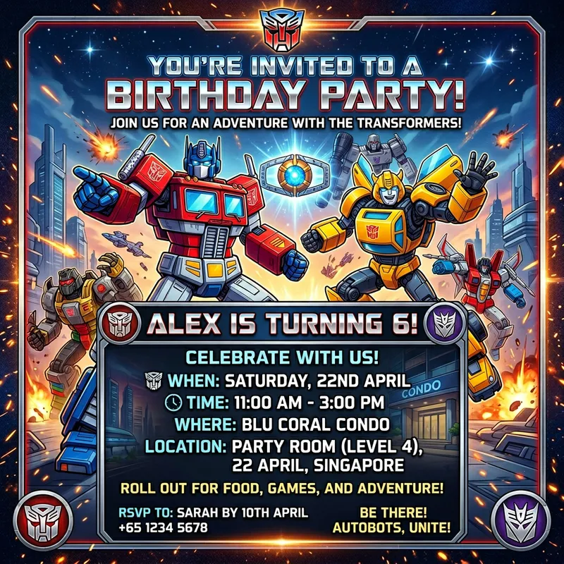Transformers Themed Birthday Party Invitation Transformers Themed Birthday Party Invitation